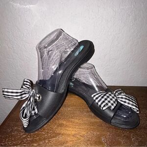 Oka B Plaid Bow Twiggy Sol Slip On Slide Sandal Shoes